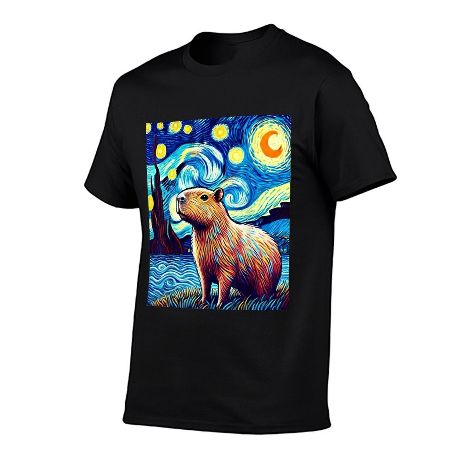 Capybara Van Gogh Style Starry Night Light Graphic Weird  Breathable T-Shirt