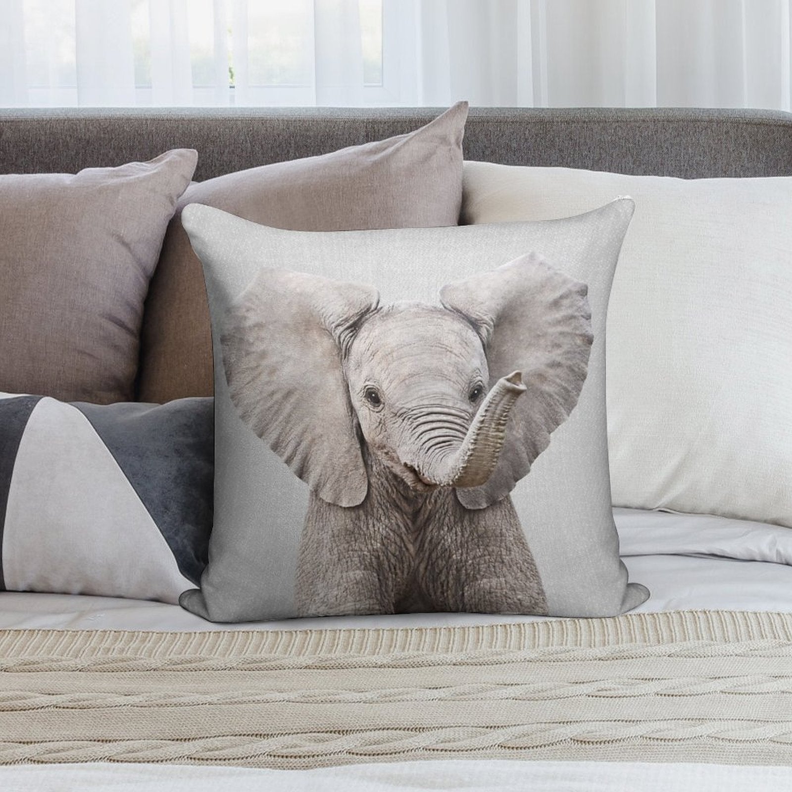 Baby Elephant - Colorful Soft Gift Ready Throw Pillow