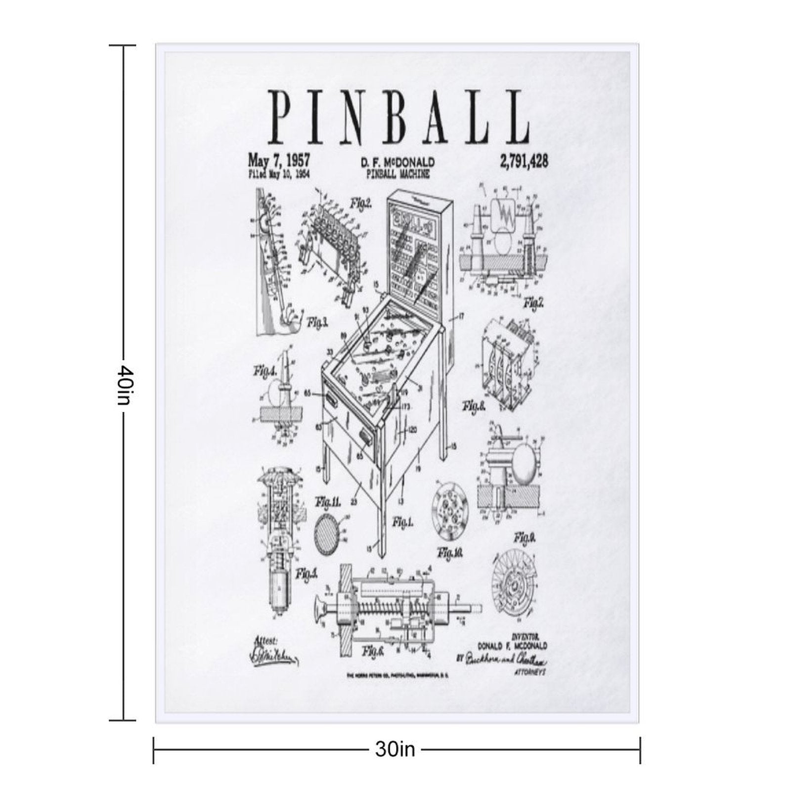 Pinball Arcade Gaming Machine Vintage Gamer Patent Print Premium Throw Blanket