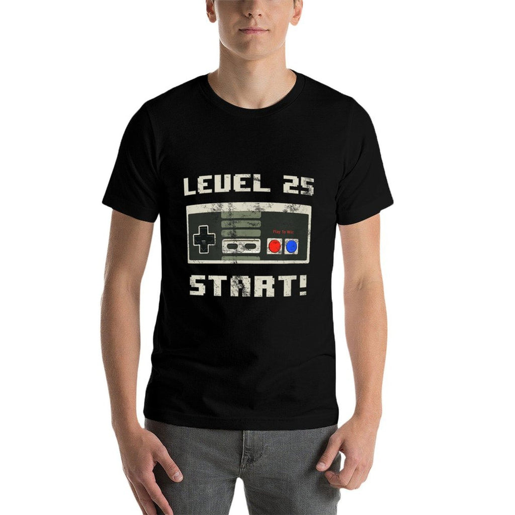 Level 25 Start! Unlocked Video Game 25th Birthday  High-quality Stitching T-Shirt
