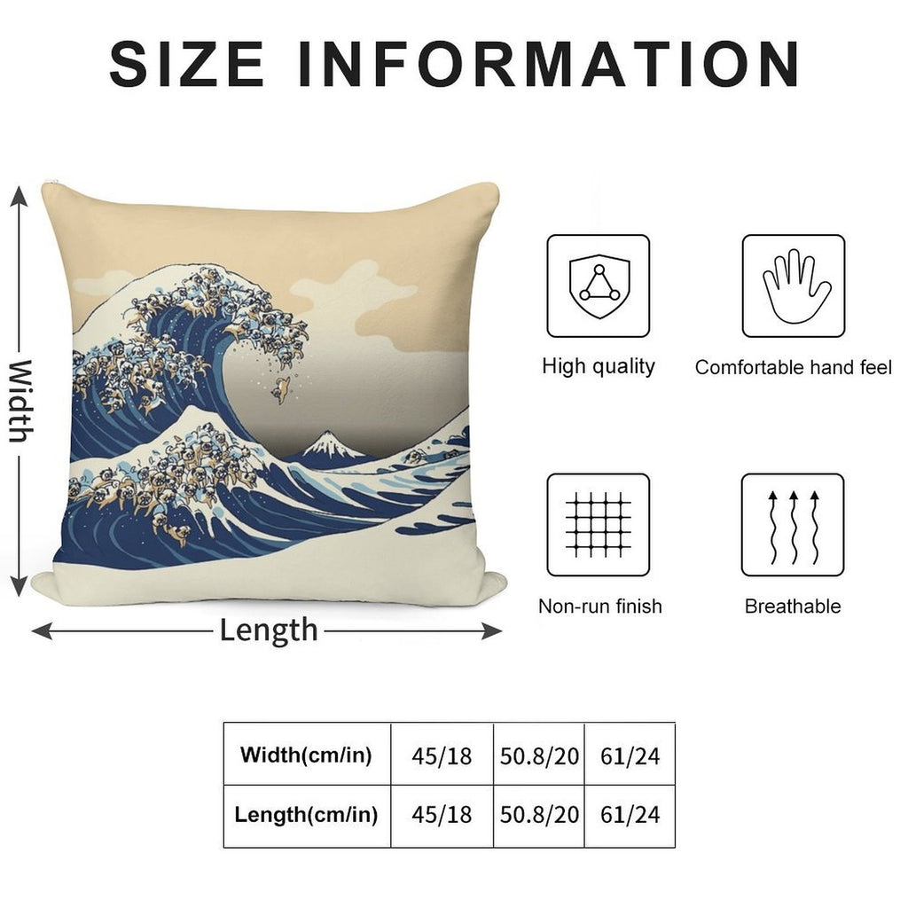 The Great Wave of Pugs Vanilla Sky Soft Skin-Friendly Throw Pillow