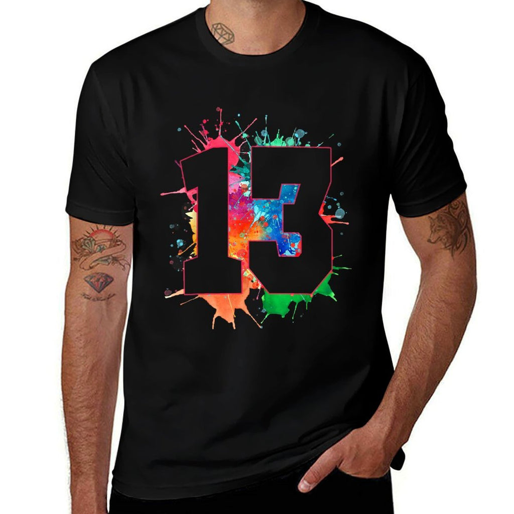 13th Birthday T-shirt for Girls Boys 13 Paint Splashes Teen  Summer-ready Fabric T-Shirt