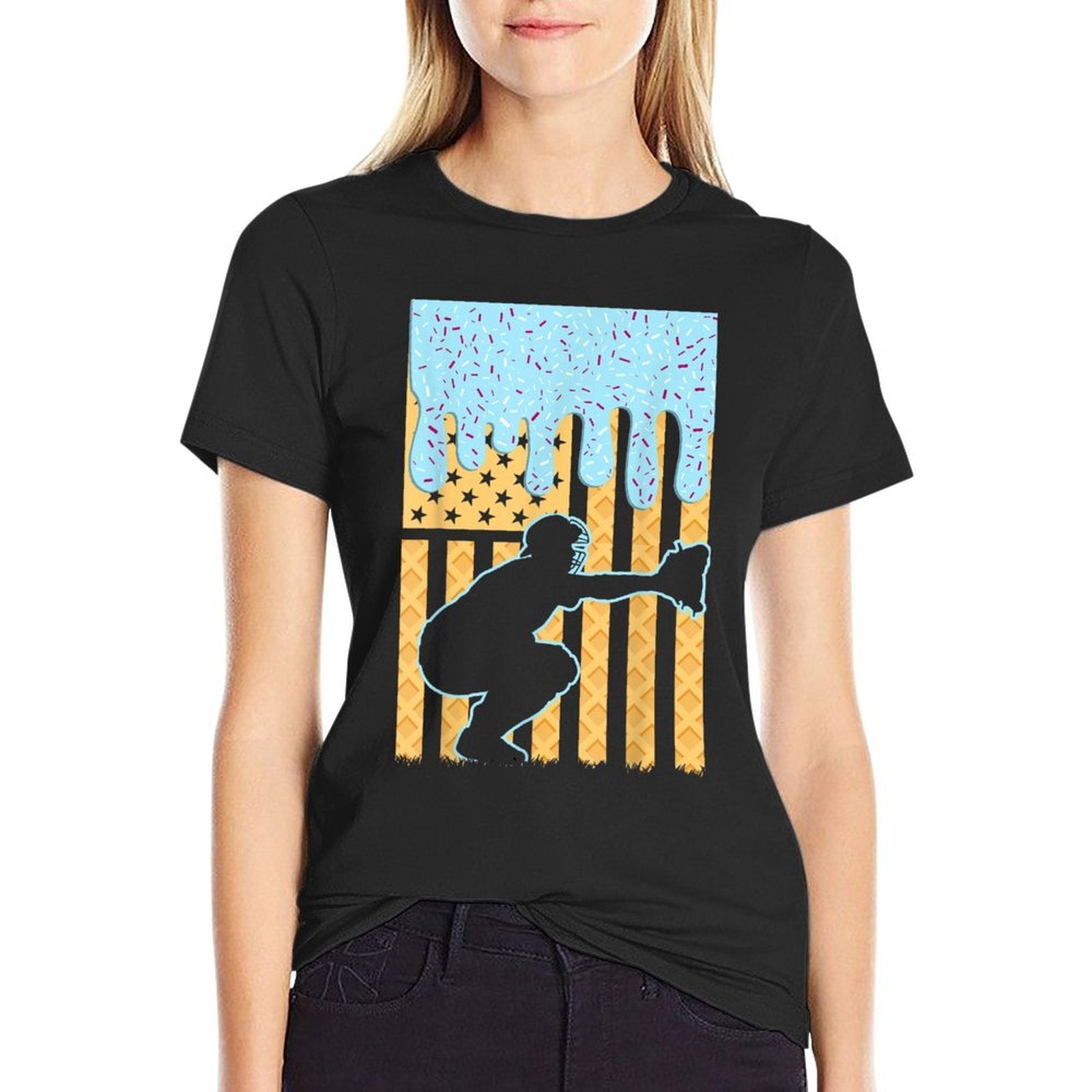 Ice Cream Baseball Drip Boys Catcher American 4th July  Soft T-Shirt