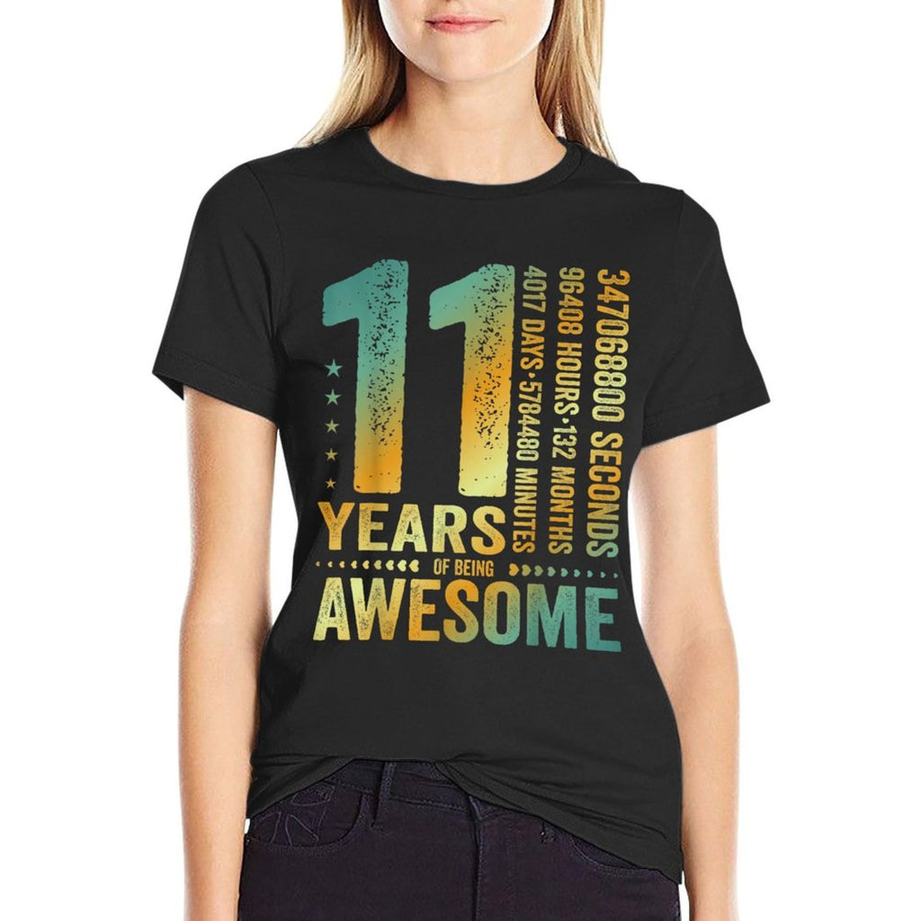 Vintage 11th Birthday 132 Months 11 Years Old Being Awesome  Trendy Pattern T-Shirt
