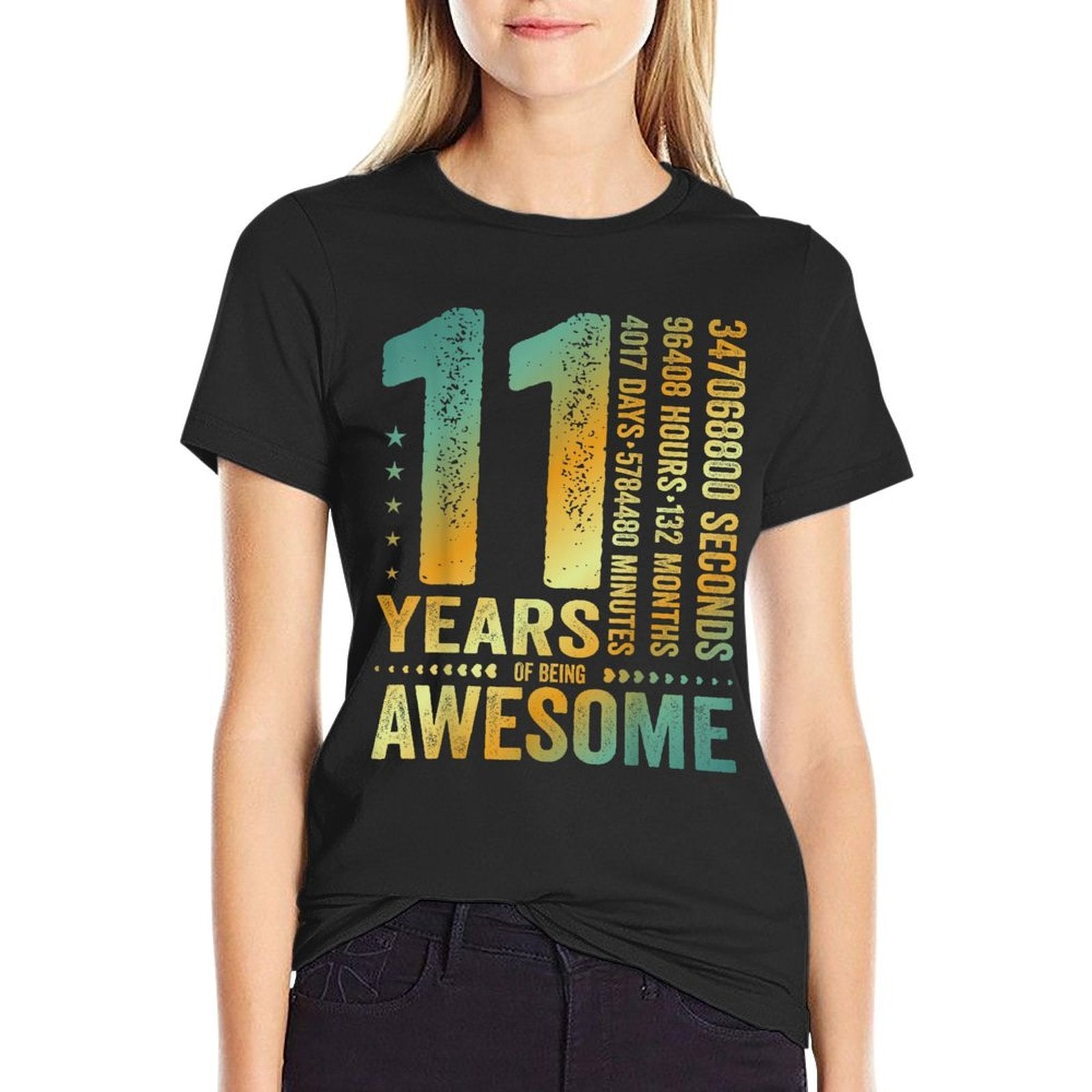 Vintage 11th Birthday 132 Months 11 Years Old Being Awesome  Trendy Pattern T-Shirt