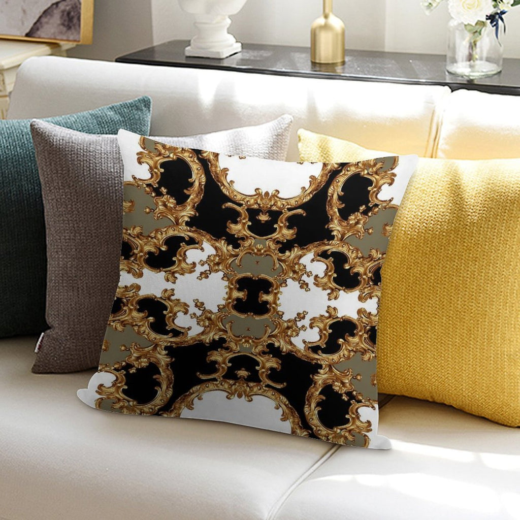 Golden Ornamental Baroque Symmetrical Soft Multiple Sizes Throw Pillow