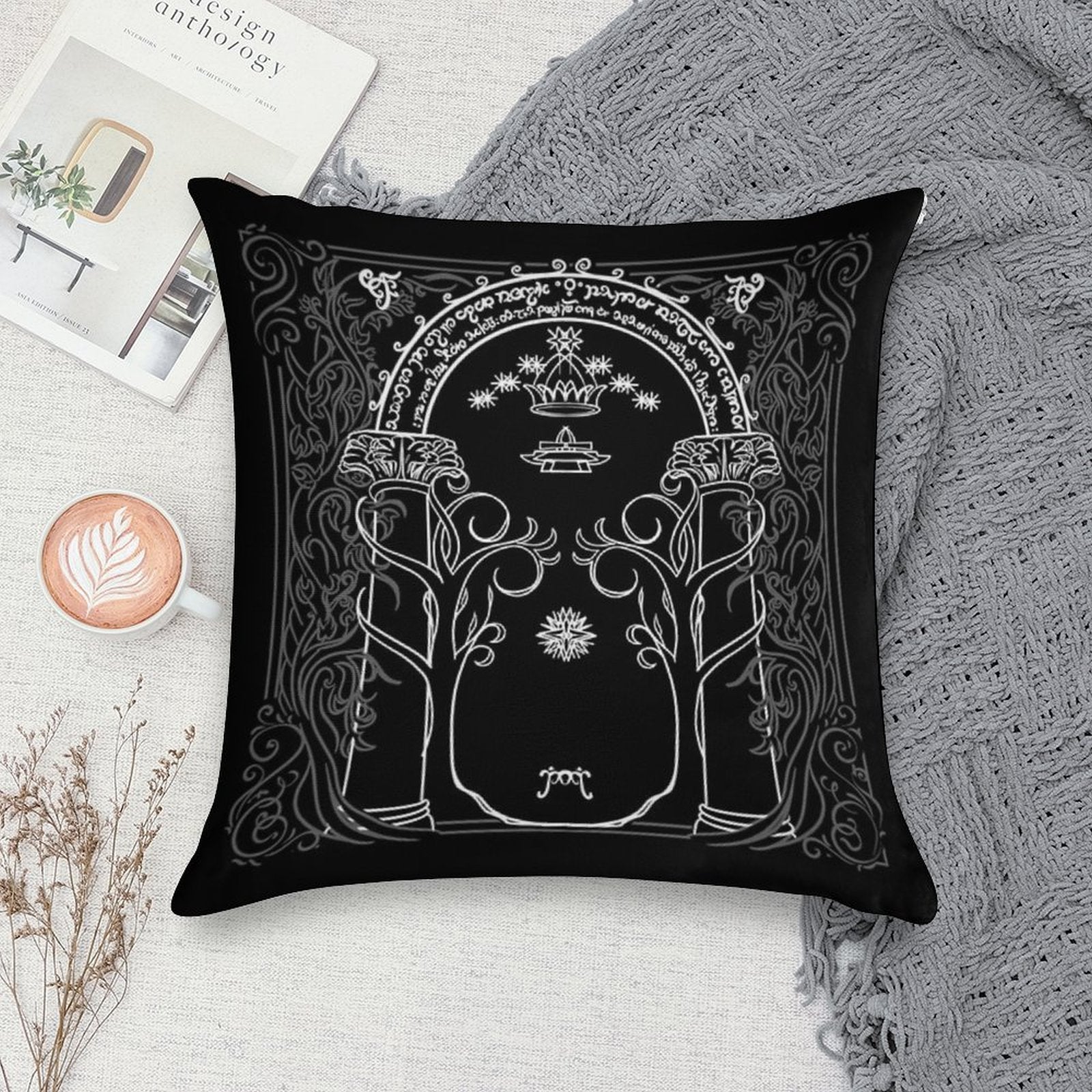 Mountain Door in The Style of J.R.R.Tolkien Soft Short Plush Fabric Throw Pillow