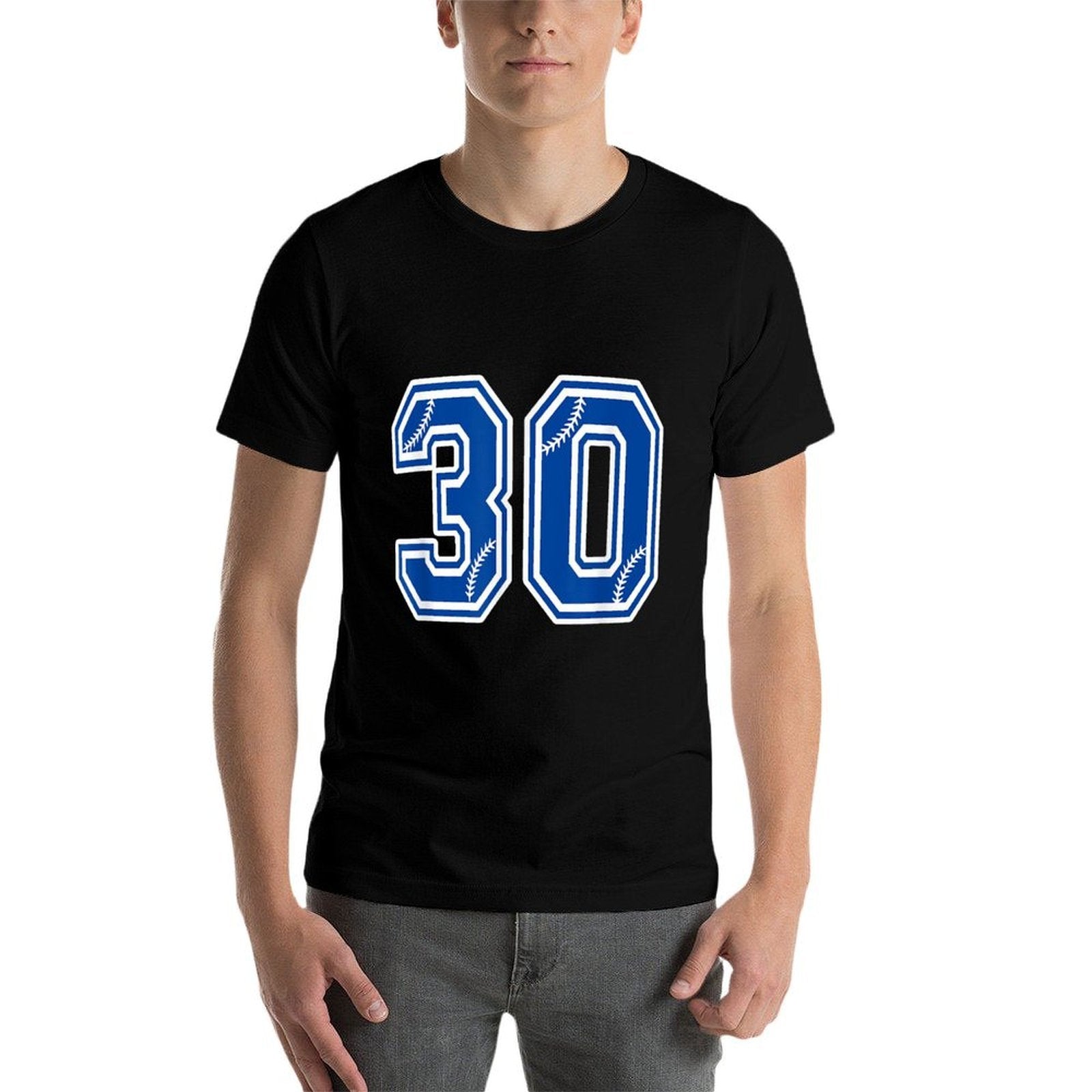 Number 30 Baseball Sports 30th Birthday Blue  Wrinkle-resistant T-Shirt