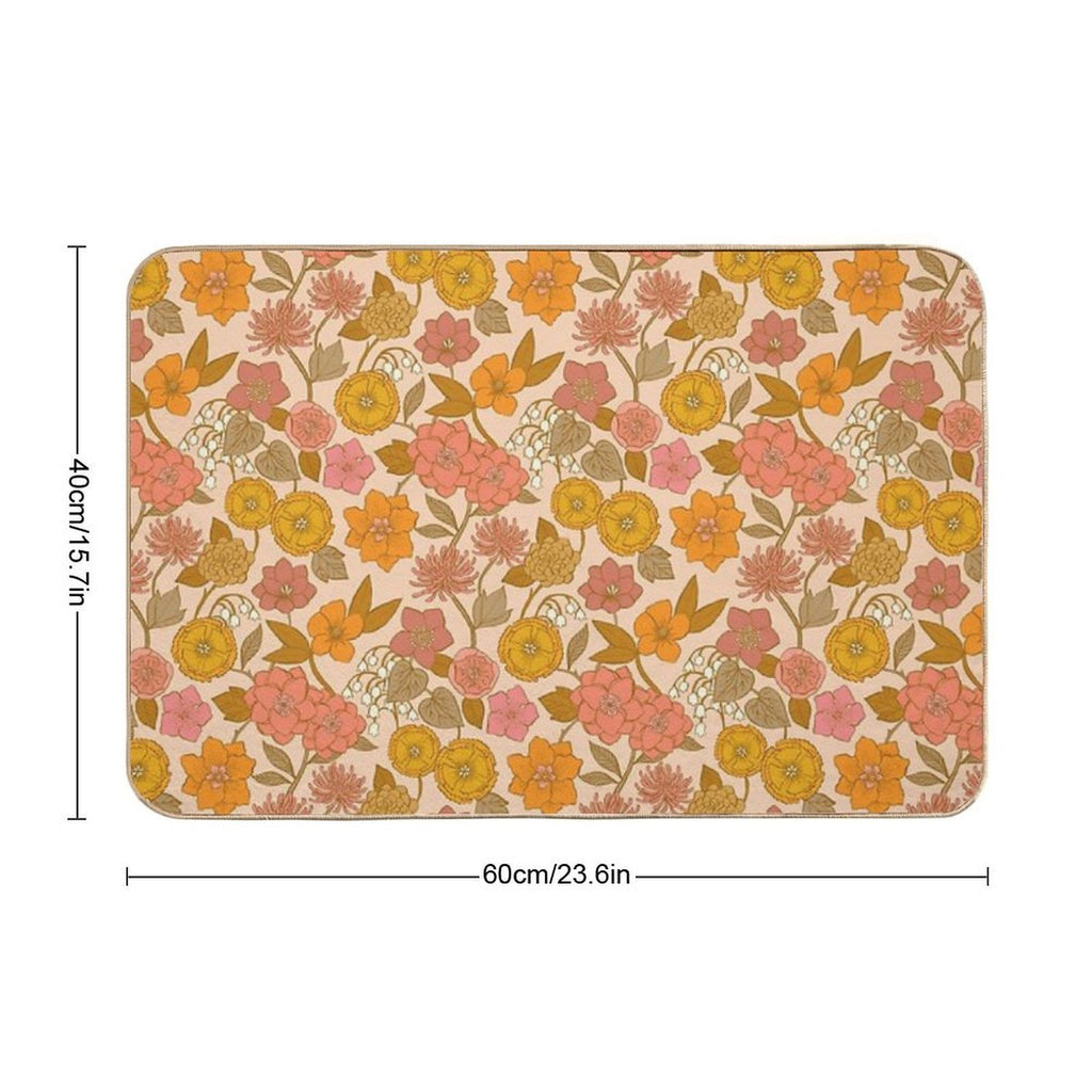 Botanical Blooms Vintage Retro Blush Petal  Rapid-Drying Bath Mat