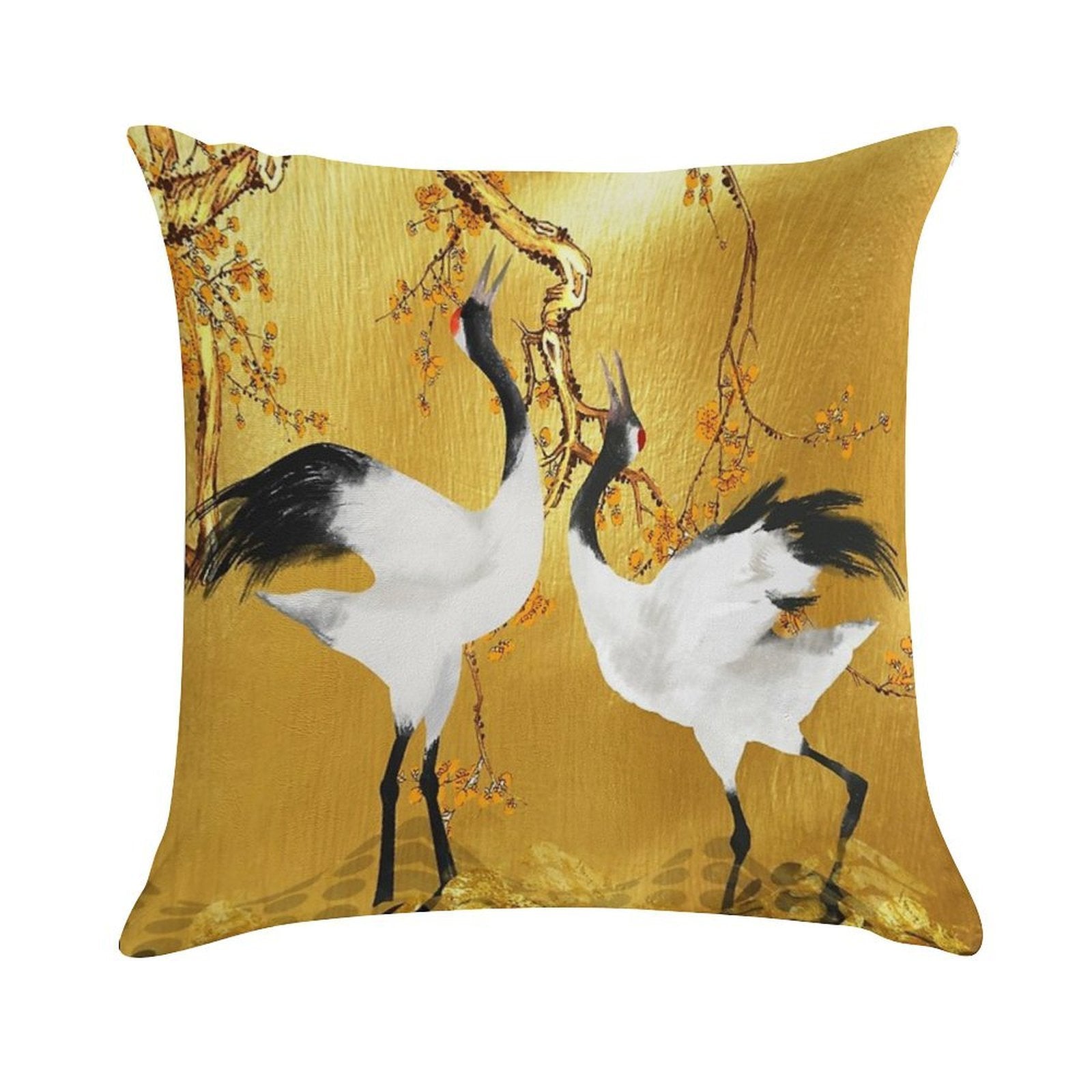 Golden Cranes Japanese Art Soft Fade-Resistant Throw Pillow