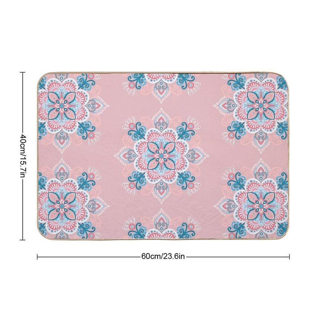 Ice Flowers Mandala Pink  Easy To Clean Bath Mat