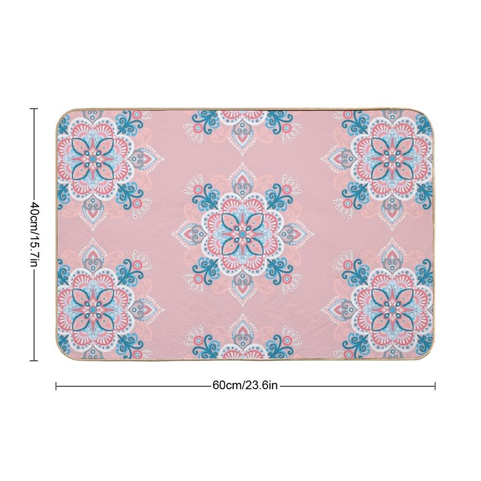 Ice Flowers Mandala Pink  Easy To Clean Bath Mat