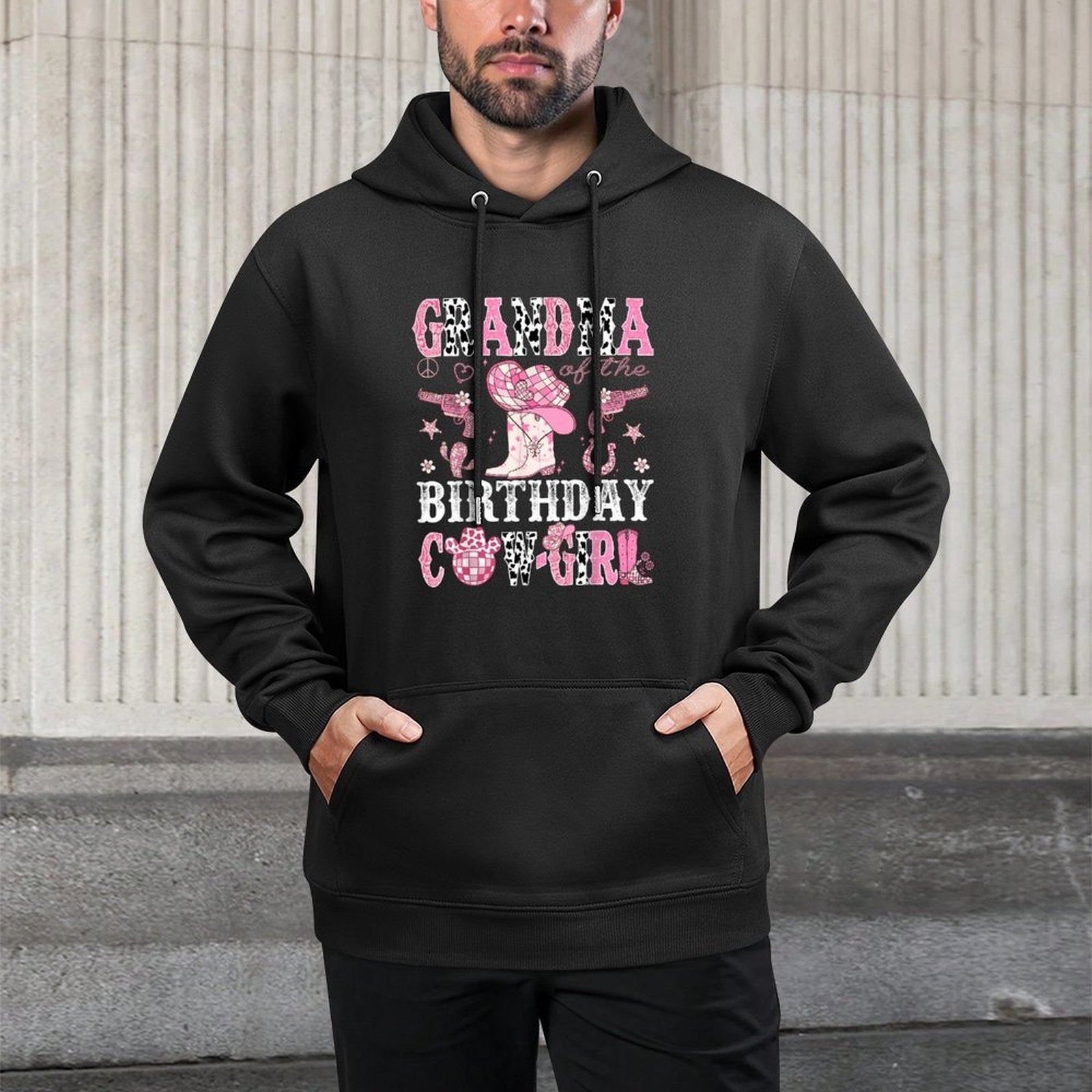 Grandma Of The Birthday Cow-Girl Pink Disco Rodeo Western Medium-Weight Fabric Hoodie