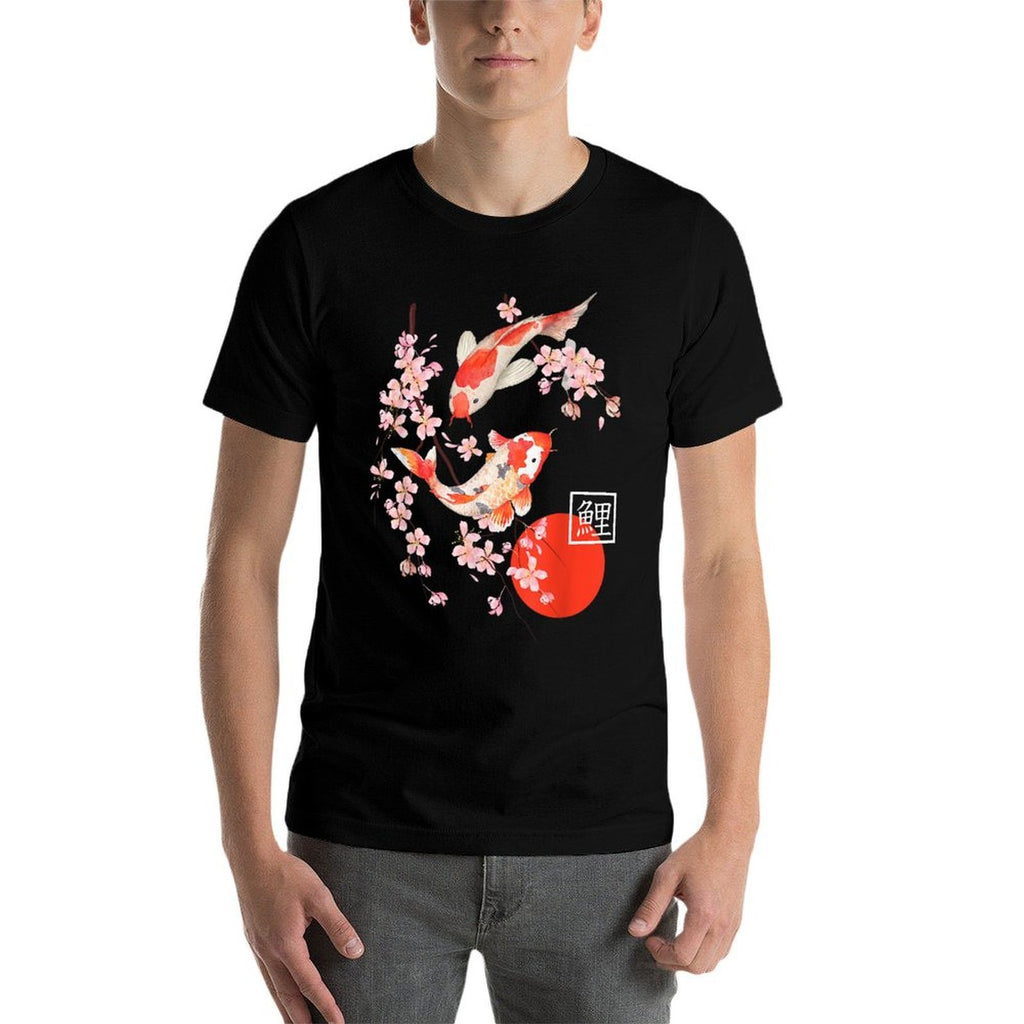 Cherry Blossom Koi Carp Fish Japanese Sakura Graphic Art  Cotton T-Shirt
