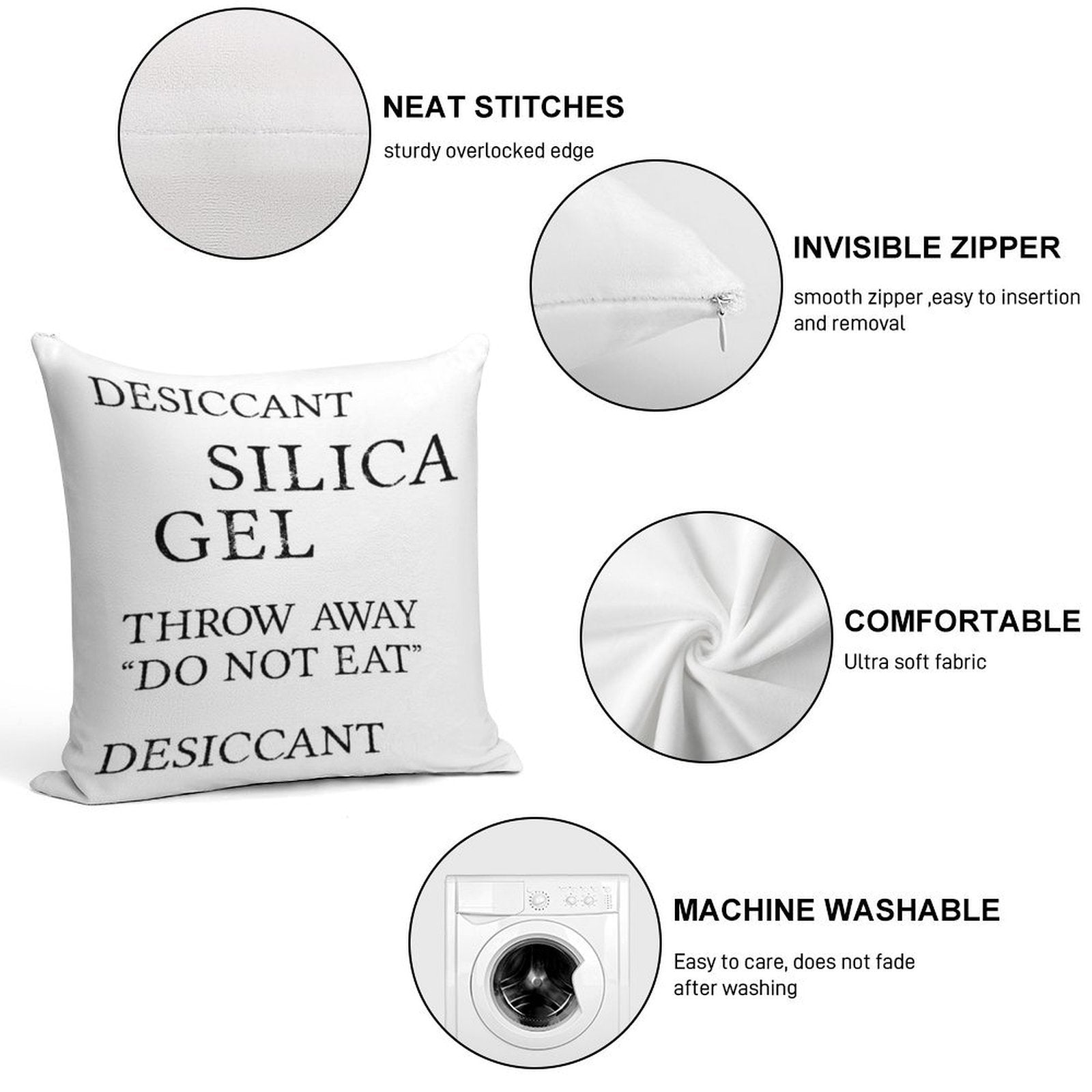 Silica Gel Desiccant Do No Eat (correct) Soft High-Density Material Throw Pillow