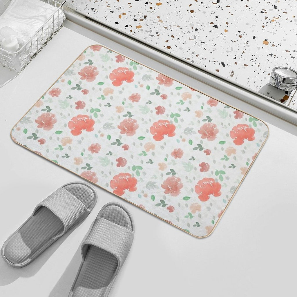 Watercolor Flowers Peonies  Stain-Proof Bath Mat