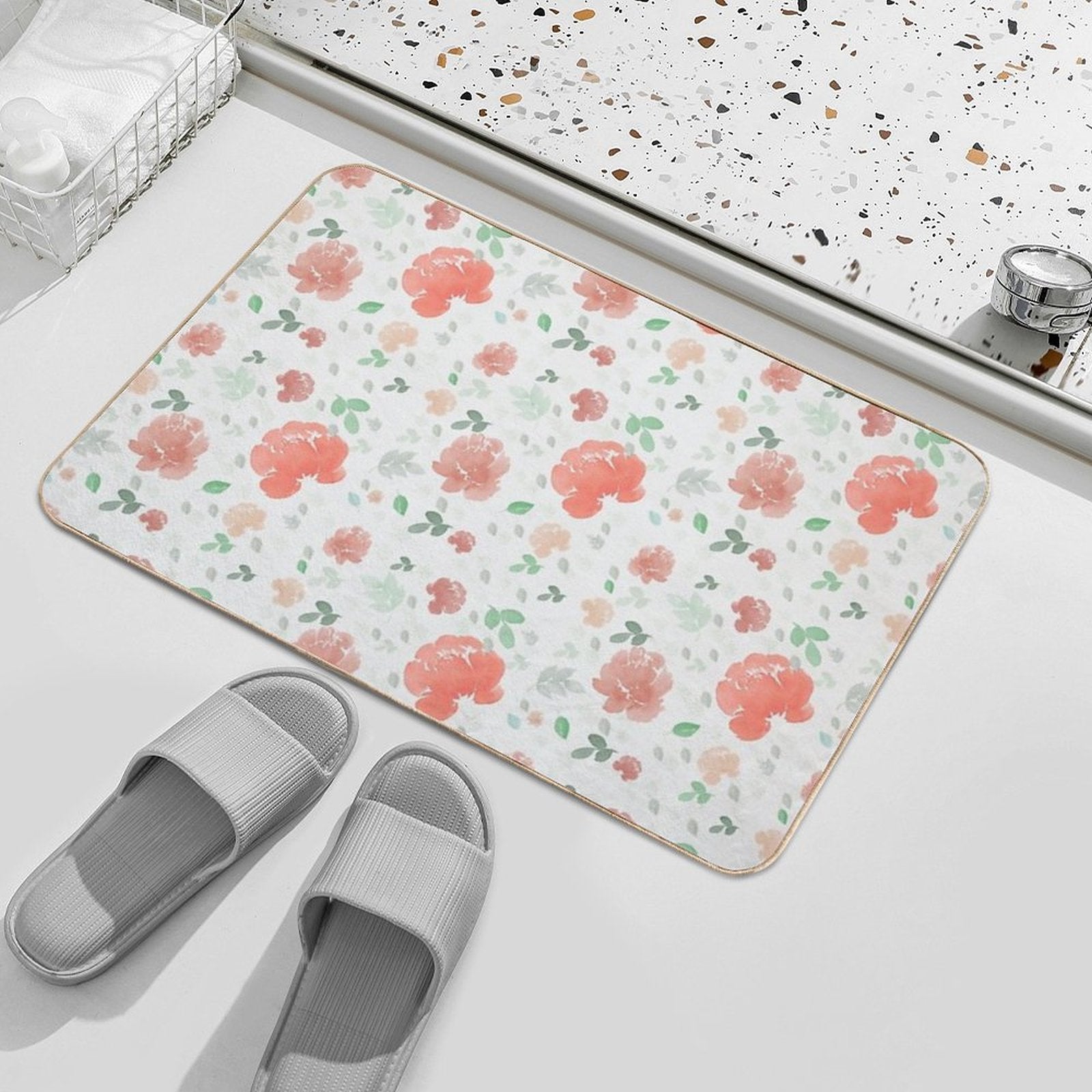 Watercolor Flowers Peonies  Stain-Proof Bath Mat