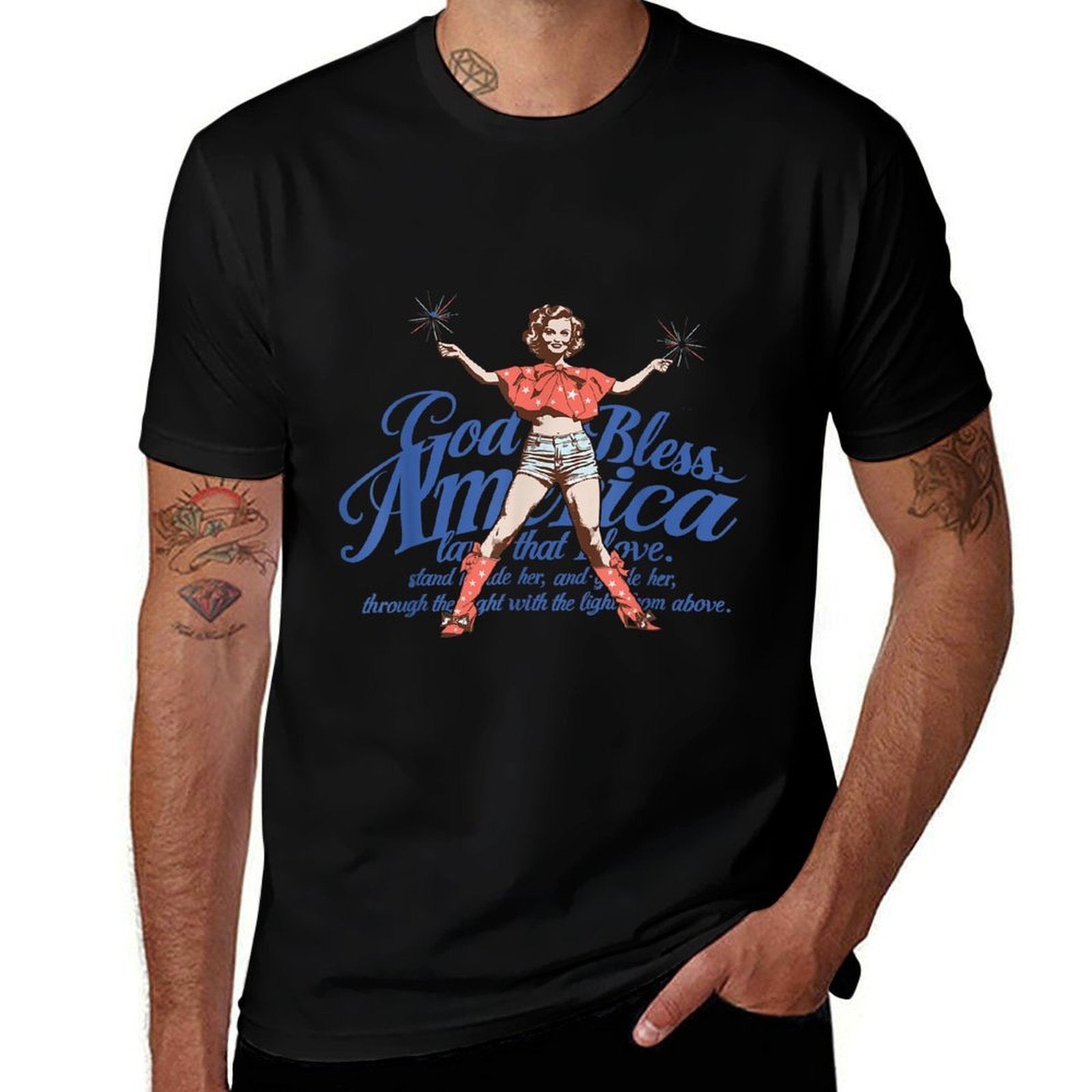 God Bless America Vintage 4th of July Pinup Coquette Bow  Graphic-printed T-Shirt
