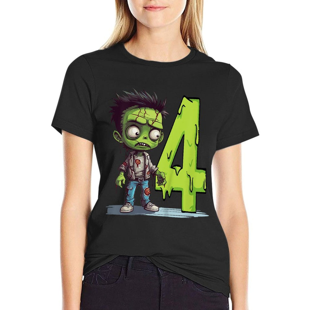 Kids Scary Zombie - Four Years - Creepy 4th Birthday Halloween  High-quality Stitching T-Shirt