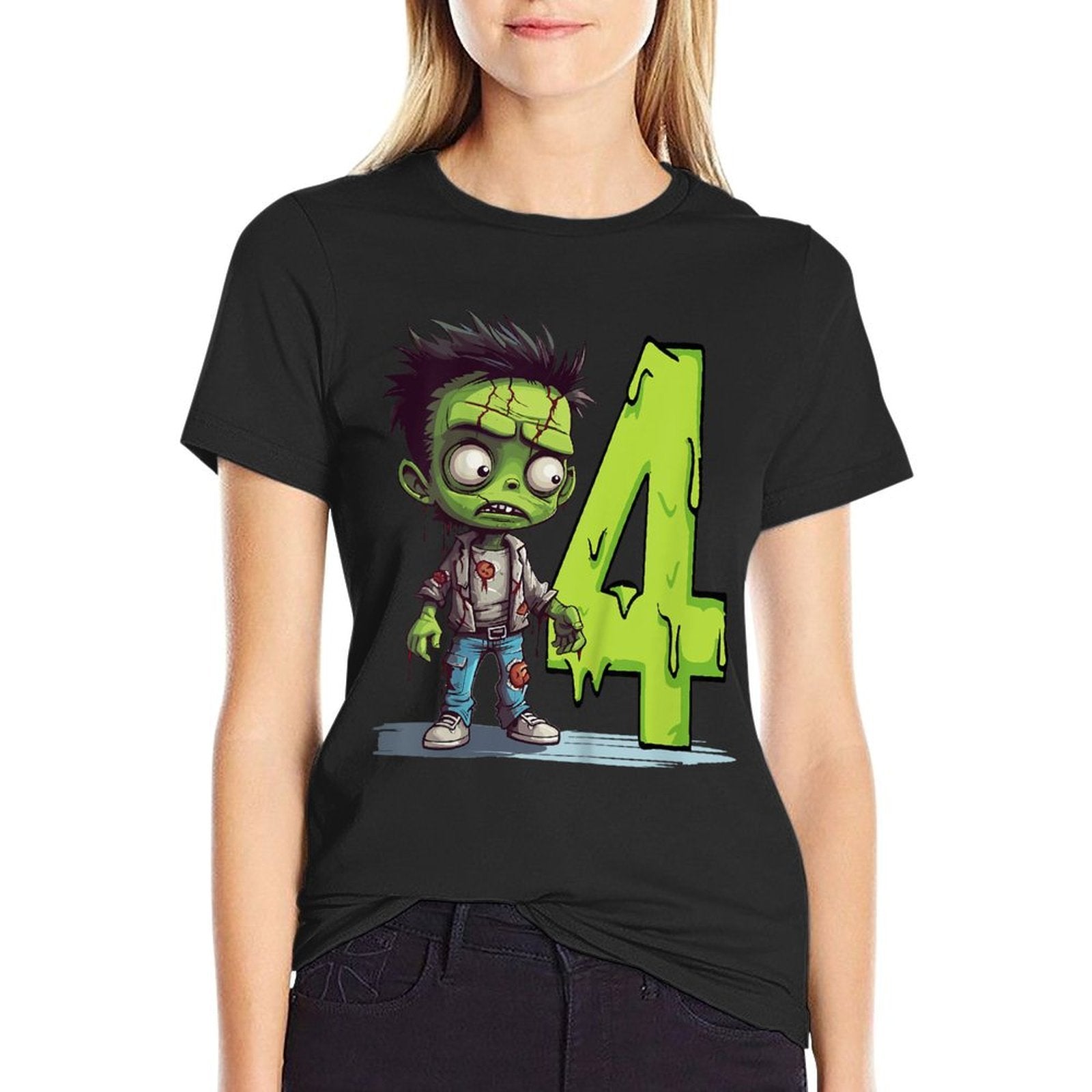 Kids Scary Zombie - Four Years - Creepy 4th Birthday Halloween  High-quality Stitching T-Shirt