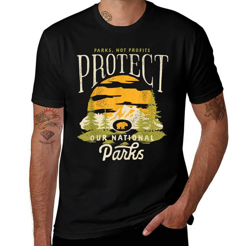 Protect Our National Parks Not Profit Bear Resist Retro  Graphic-printed T-Shirt