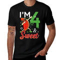Kids Cute I'm 4 Years Old & Sweet Dabbing Watermelon 4th Birthday  Summer-ready Fabric T-Shirt