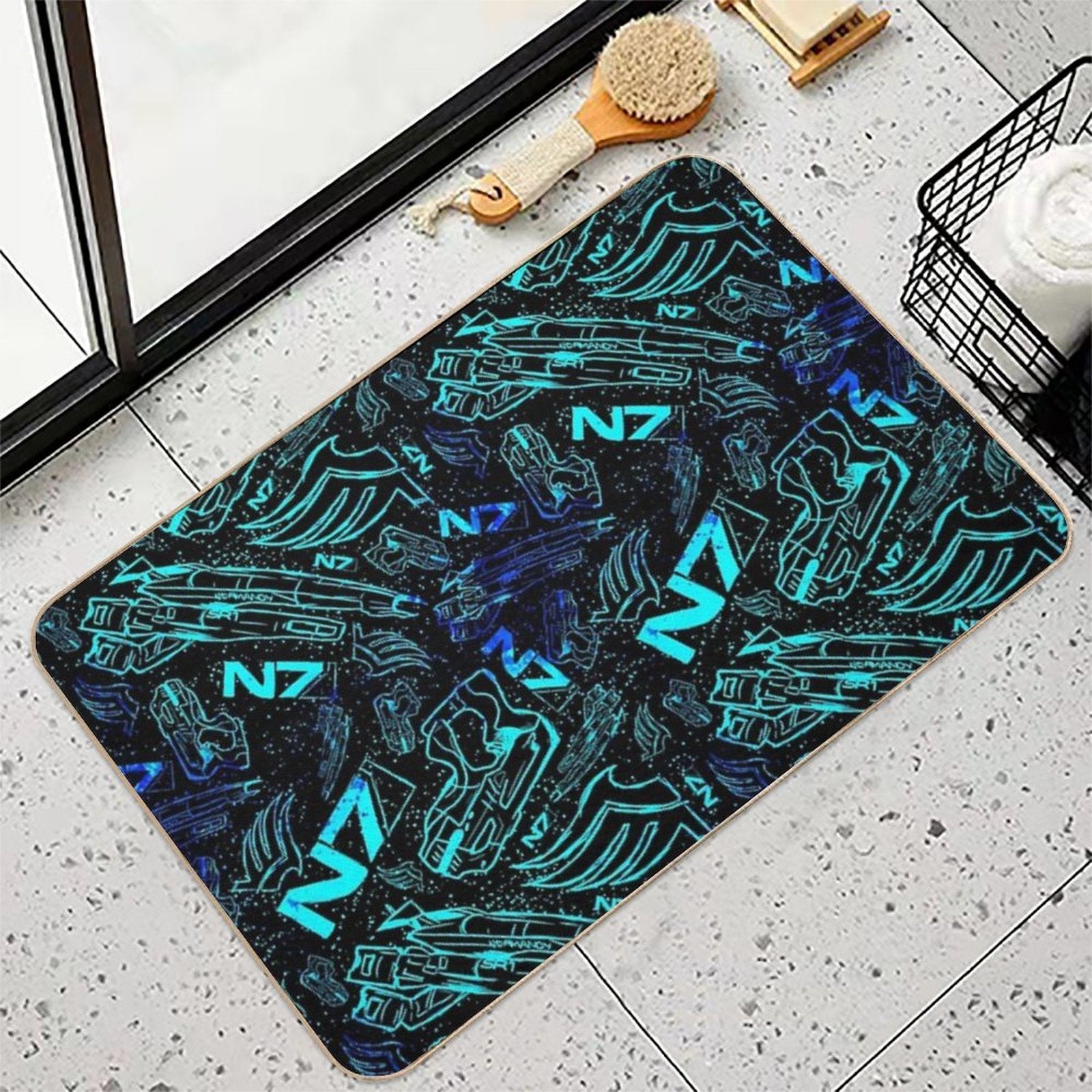 Paragon Shepard Pattern  Effect Mass Gaming Gamer Sci-Fi  Easy To Clean Bath Mat