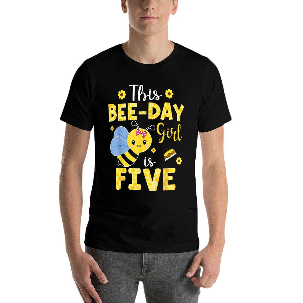 This Bee-Day Girl Is Five 5 Years Old 5th Birthday Kids  Oversized Silhouette T-Shirt