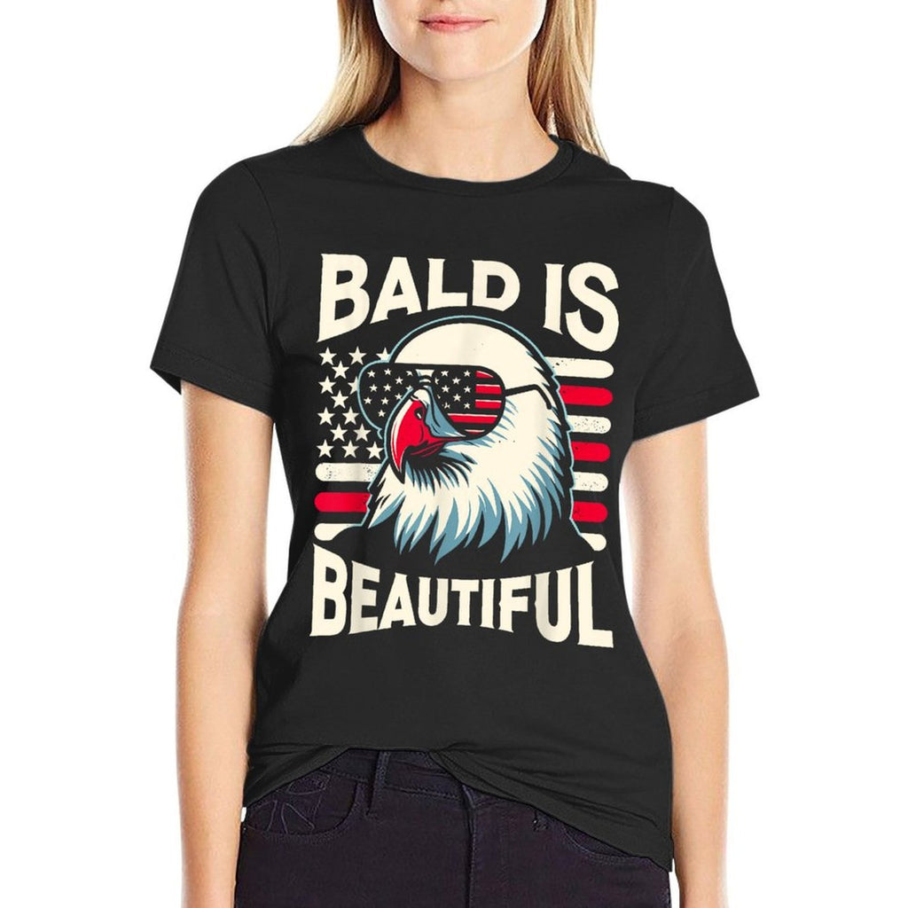 Bald Is Beautiful 4th of July USA Patriotic Funny Bald Eagle  Heathered Texture T-Shirt