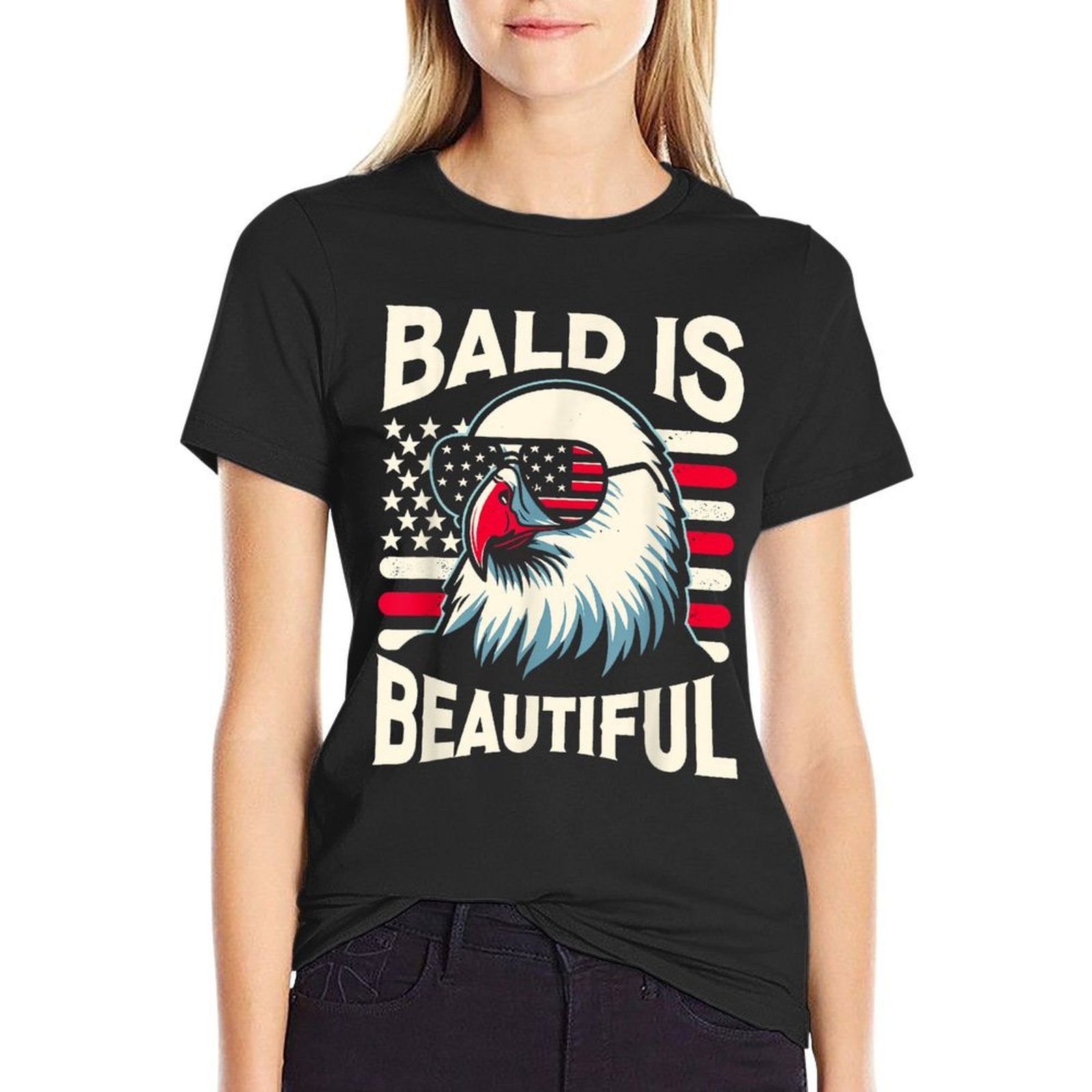 Bald Is Beautiful 4th of July USA Patriotic Funny Bald Eagle  Heathered Texture T-Shirt