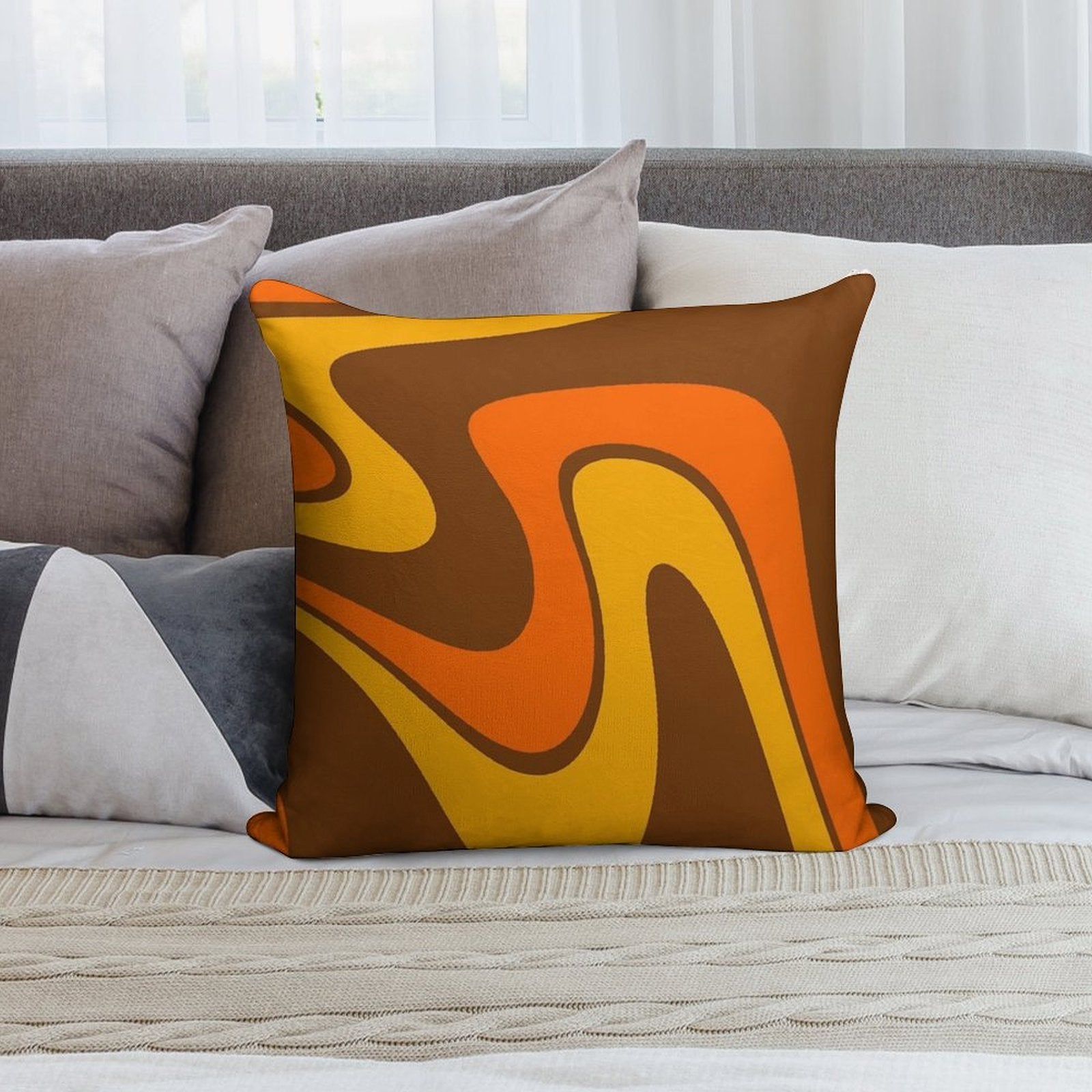 70s Retro Vintage Style Design Orange Yellow And Brown Soft Decorative Cover Throw Pillow