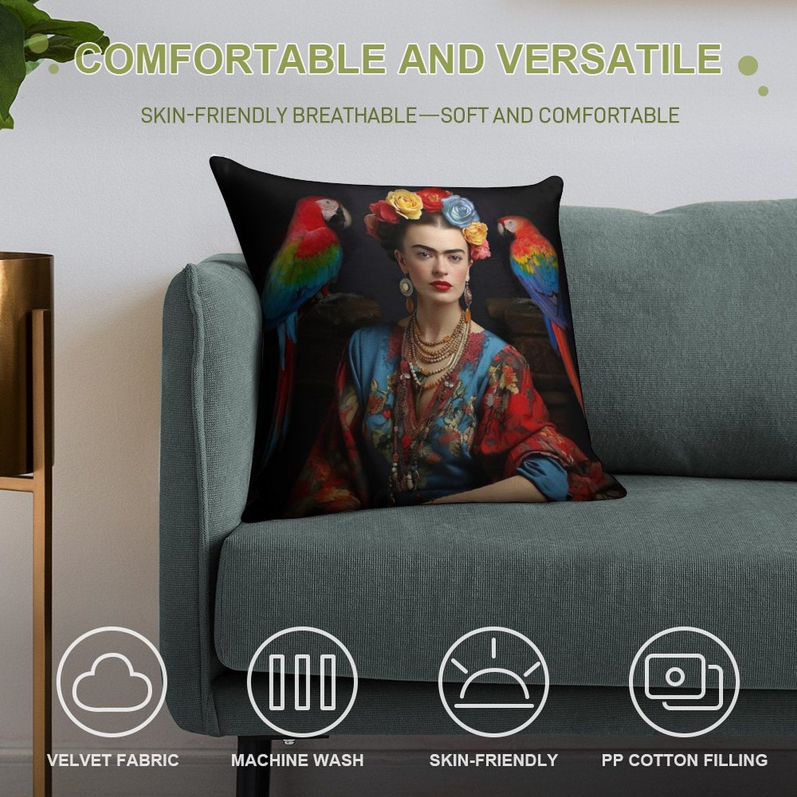 Frida Kahlo 9 Soft Hidden Zipper Throw Pillow