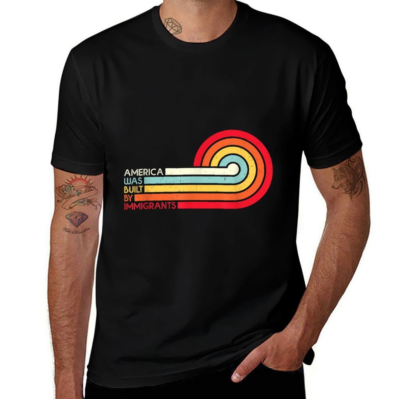 America Was Built By Immigrants Vintage Men Dad Women  Summer-ready Fabric T-Shirt