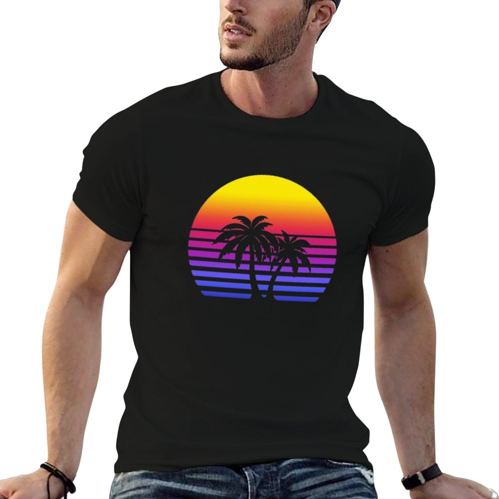 Synthwave Sun Palm Trees  Classic T-Shirt