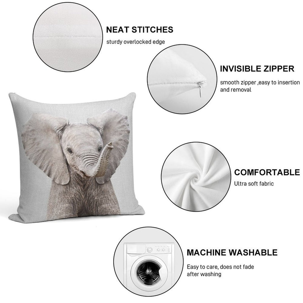 Baby Elephant - Colorful Soft Gift Ready Throw Pillow