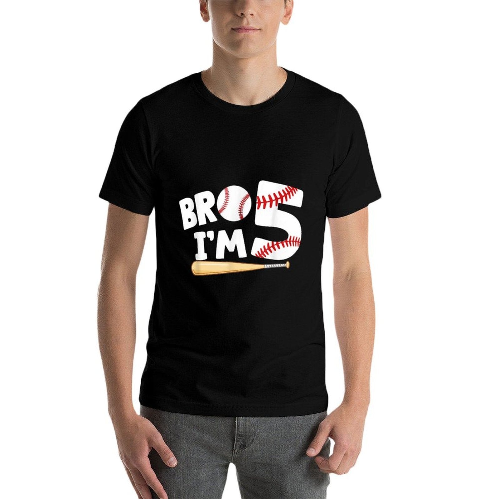 5th Birthday Boy Bro I'm 5 Year Old Baseball Theme  Wrinkle-resistant T-Shirt