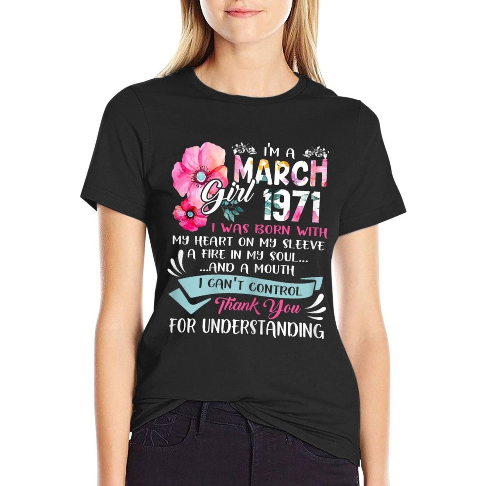 Awesome Since 1971 50th Birthday I'm A March Girl 1971  Oversized Silhouette T-Shirt