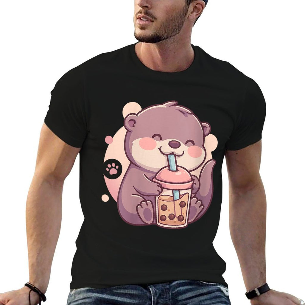 Womens Otter Drinking Bubble Tea Boba Japanese Anime Culture Manga  Graphic-printed T-Shirt