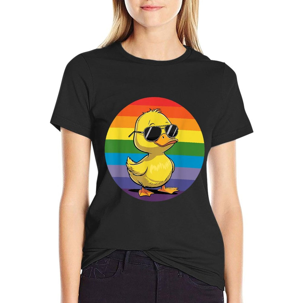 Cool Retro Yellow Duck in Sunglasses 70s 80s 90s Funny  Summer-ready Fabric T-Shirt