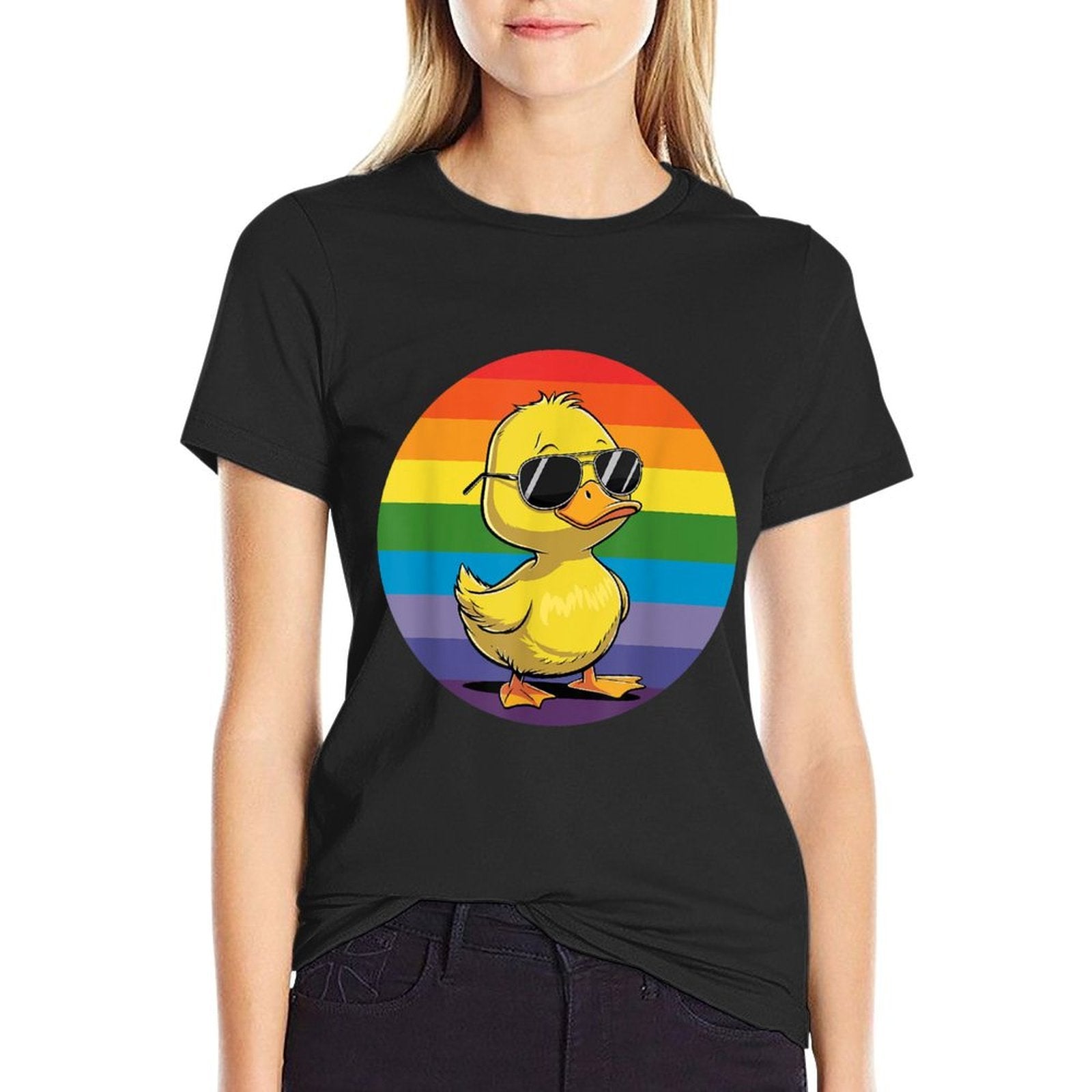 Cool Retro Yellow Duck in Sunglasses 70s 80s 90s Funny  Summer-ready Fabric T-Shirt