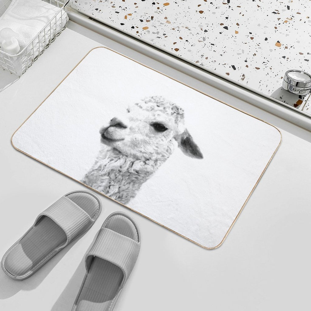 Black And White Llama  Pet-Safe Bath Mat