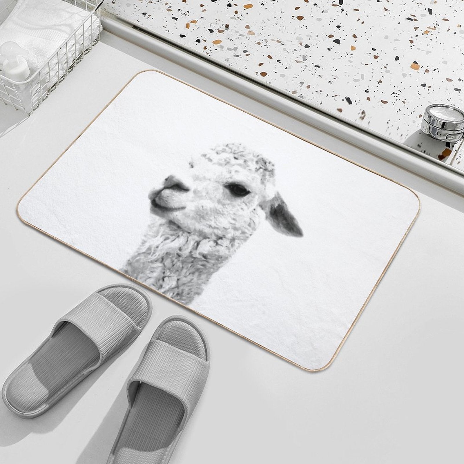 Black And White Llama  Pet-Safe Bath Mat
