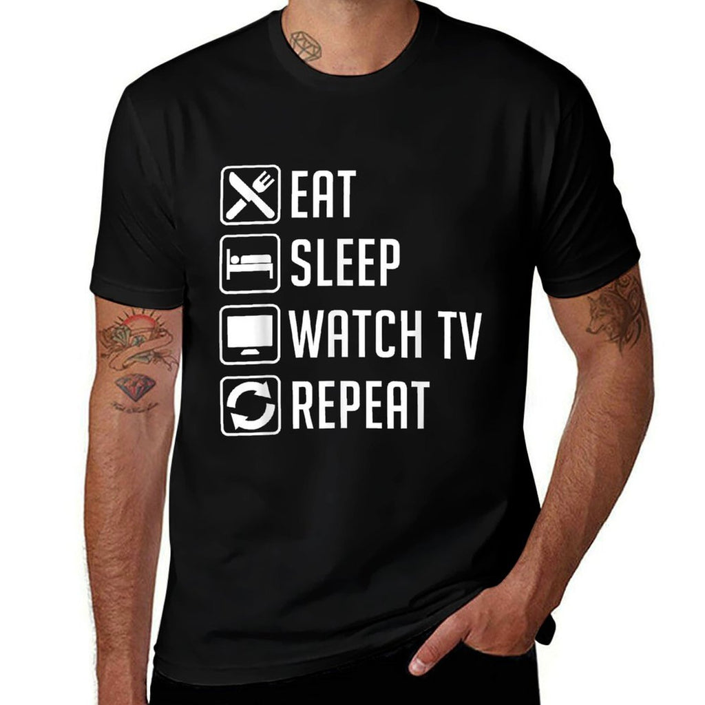 Eat Sleep Watch TV Repeat Funny TV Lover  Moisture-wicking T-Shirt