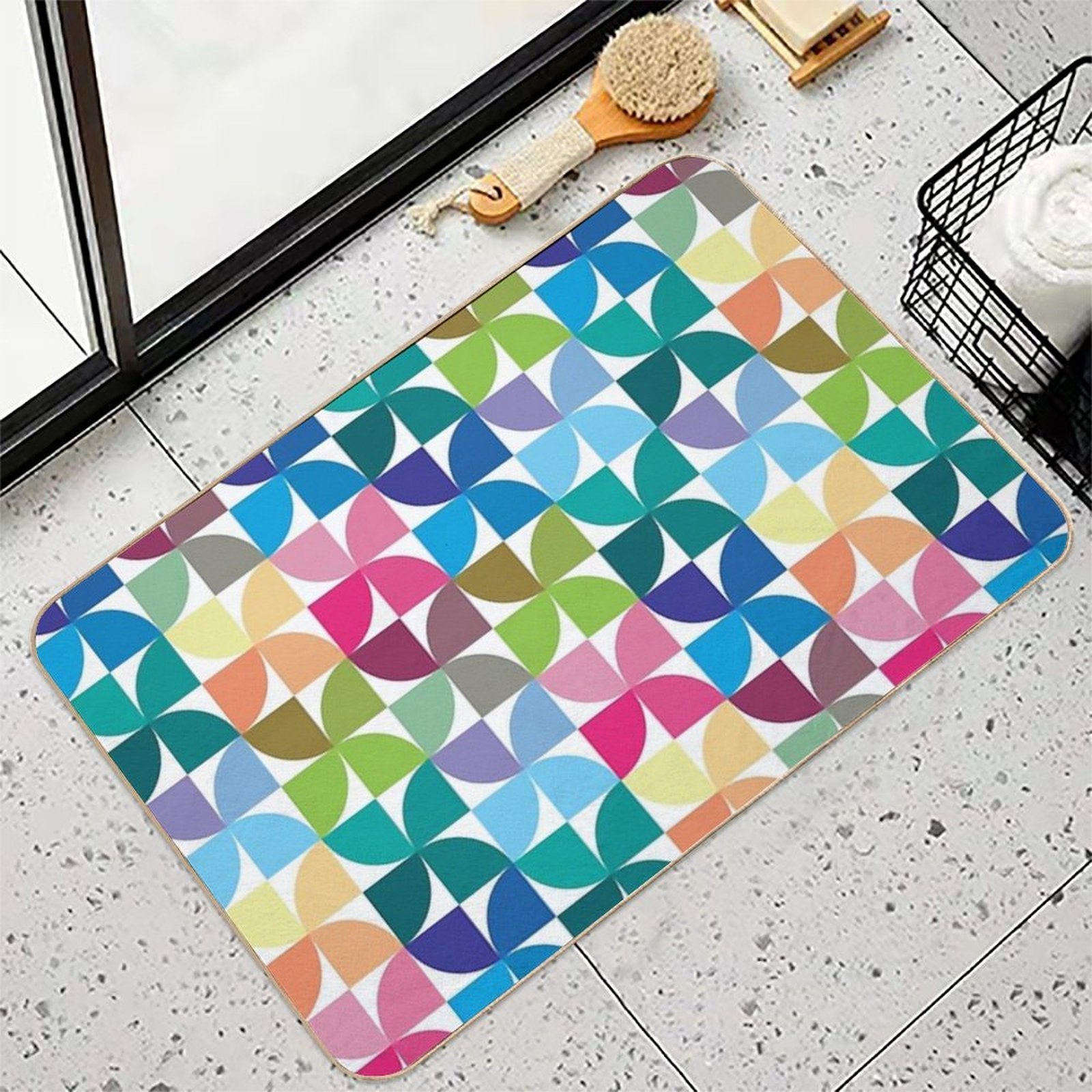 Geometric Pattern #1 (colorful Quarter Circles)  Repositionable Bath Mat