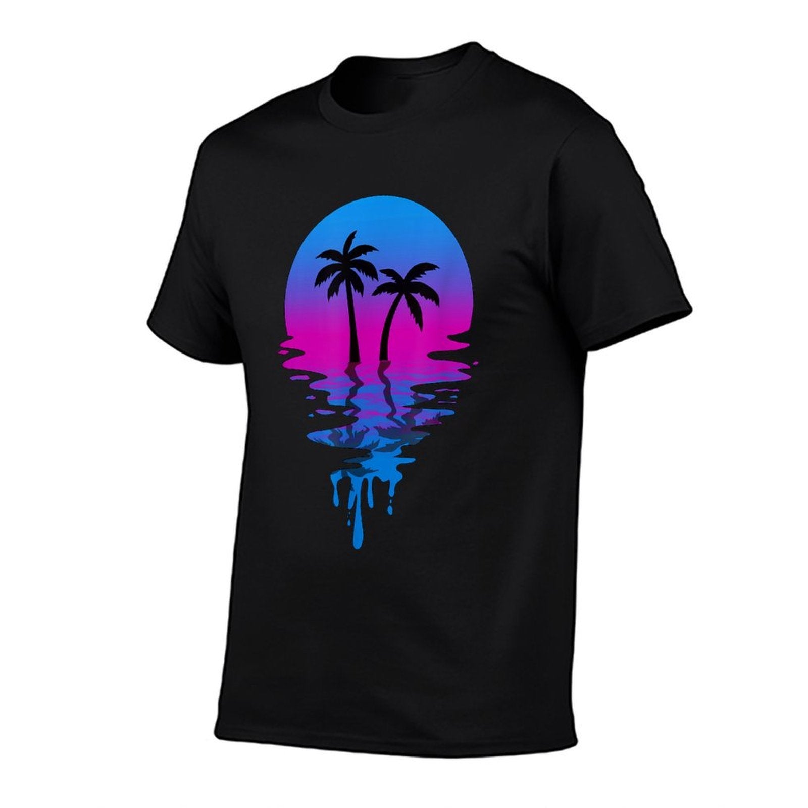 Vintage Retro Sunset Palm Tree  Rolled Sleeves T-Shirt