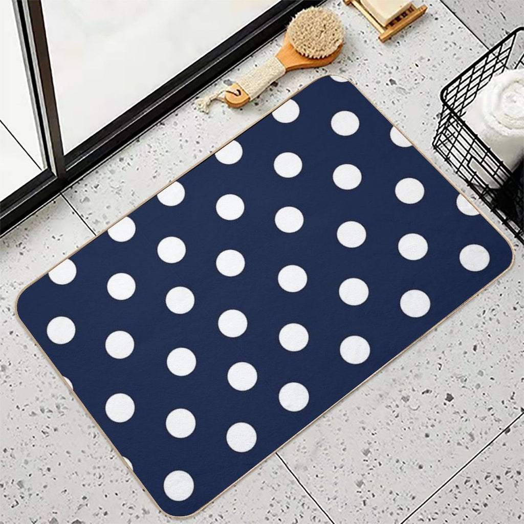 Navy Blue And White Large Polka Dot  Fade-Resistant Bath Mat