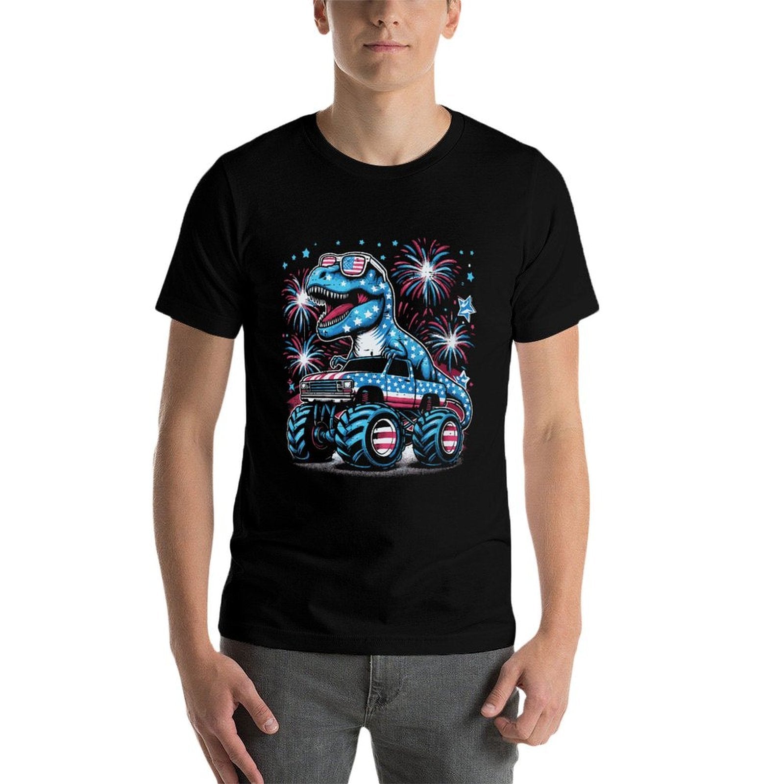 Kids 4th Of July Dino Monster Truck Trex Boys Kids Toddler  Durable T-Shirt