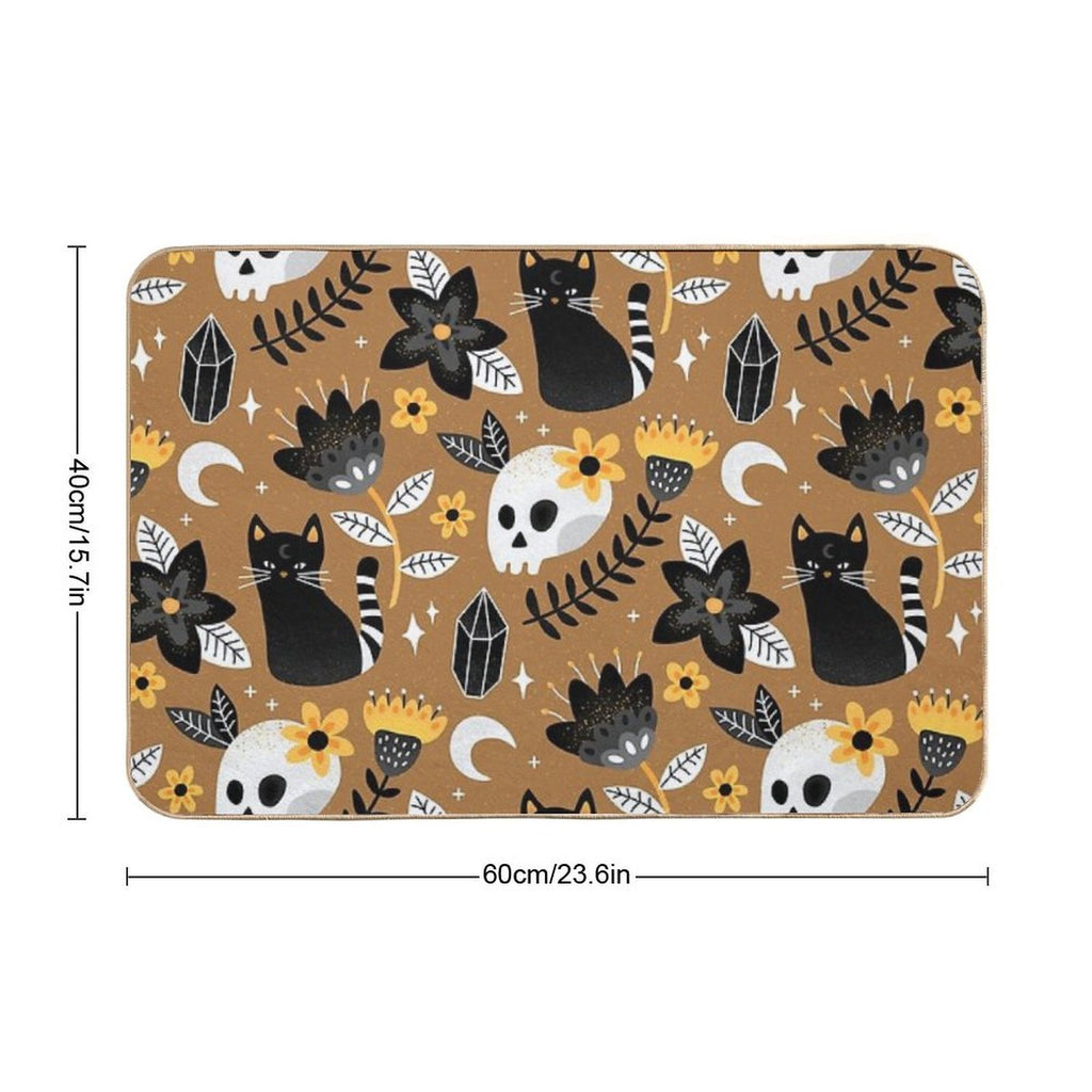 Black Cat And Floral Skull  Versatile Bath Mat