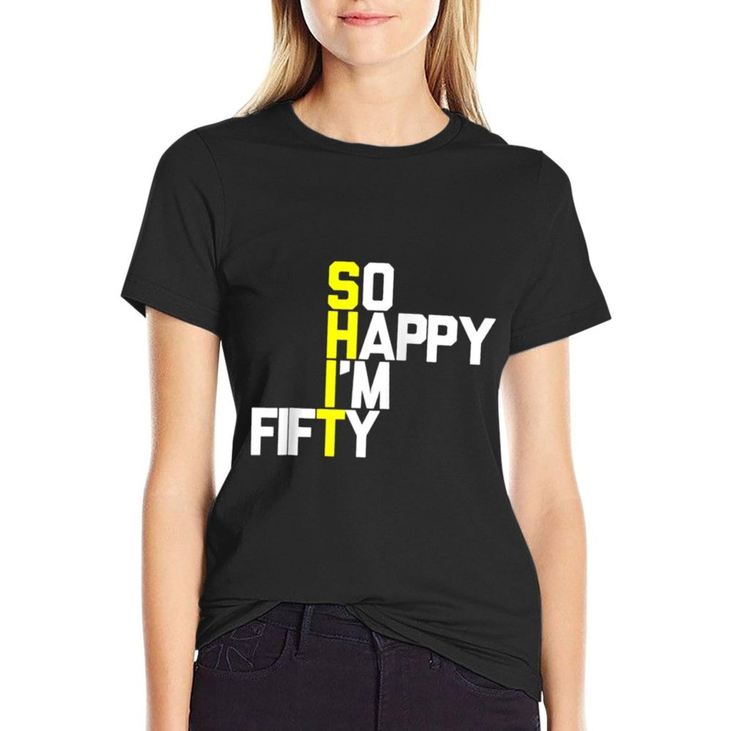 50th Birthday So Happy I'm 50 - Funny 50th Birthday Raglan Baseball  Ribbed Collar T-Shirt