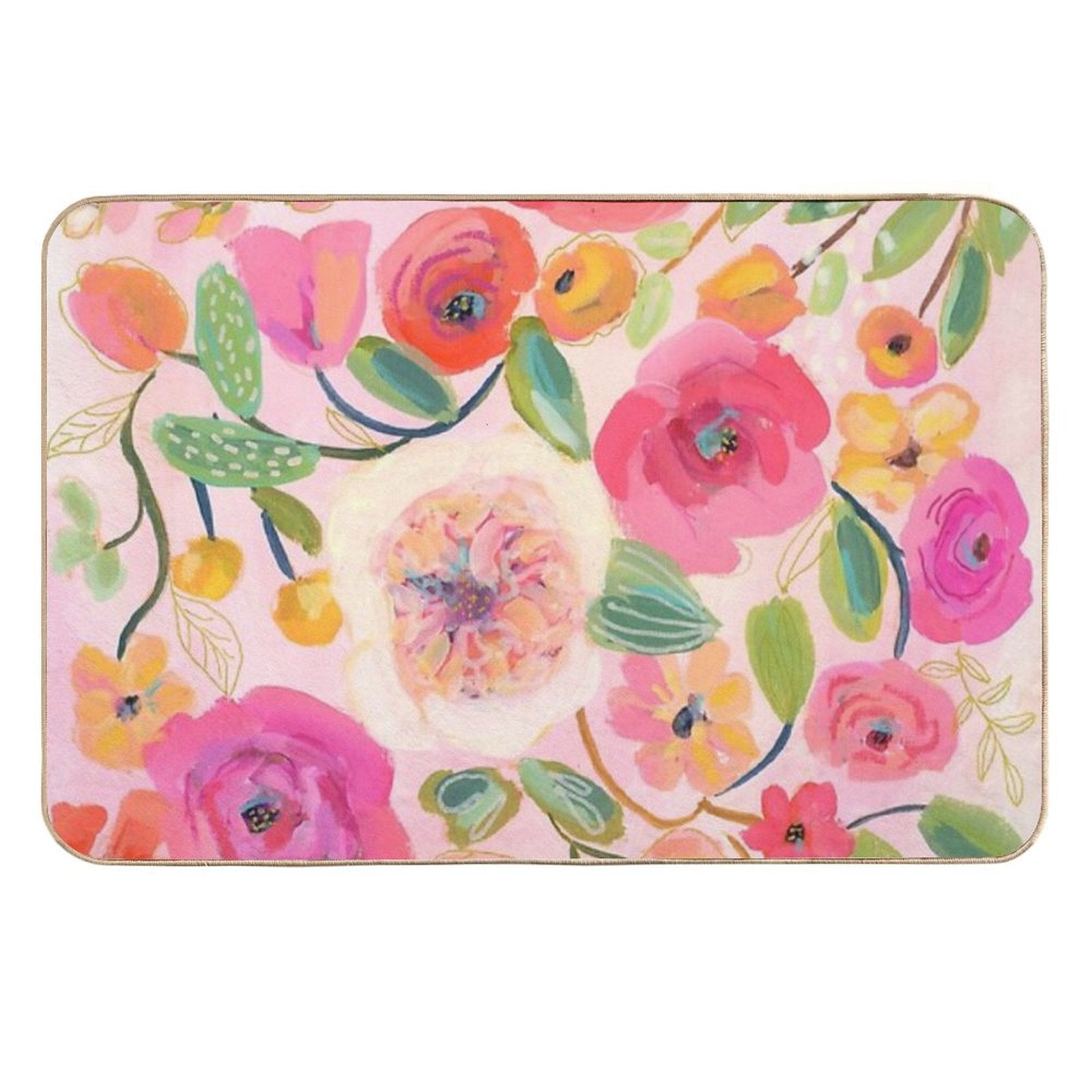 Pink Floral Art Print  Slip-Resistant Bath Mat